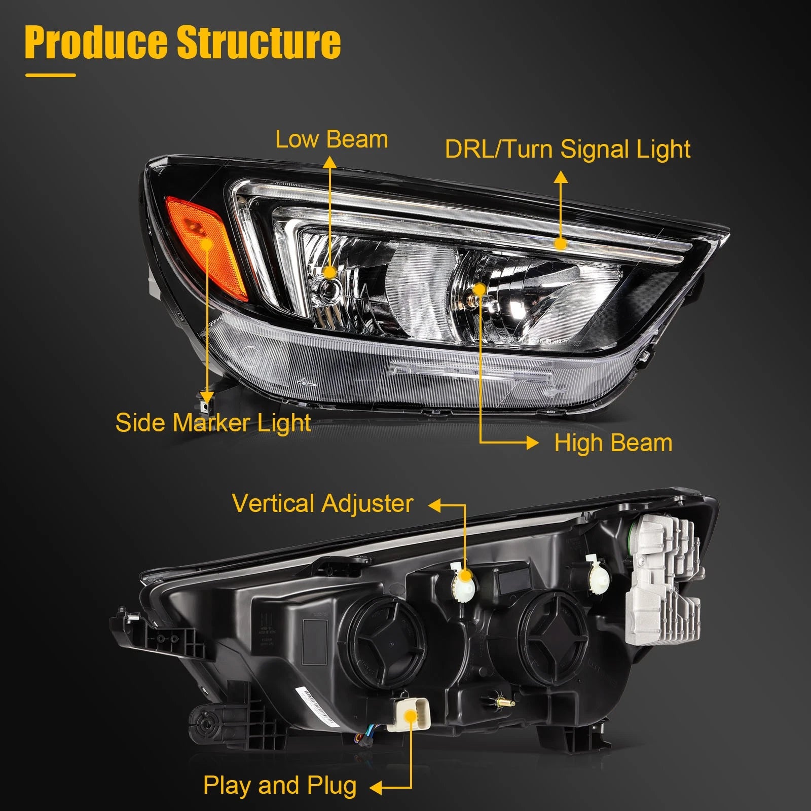 Pair Headlights for Buick Encore (2017–2022) Black Housing
