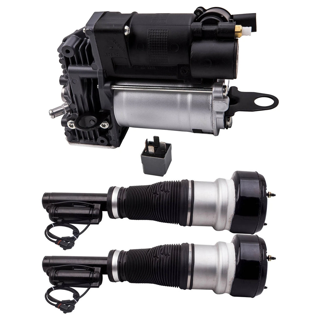 2 Front Air Suspension Struts + Compressor Pump Kit for Mercedes W221 (2007–2013)