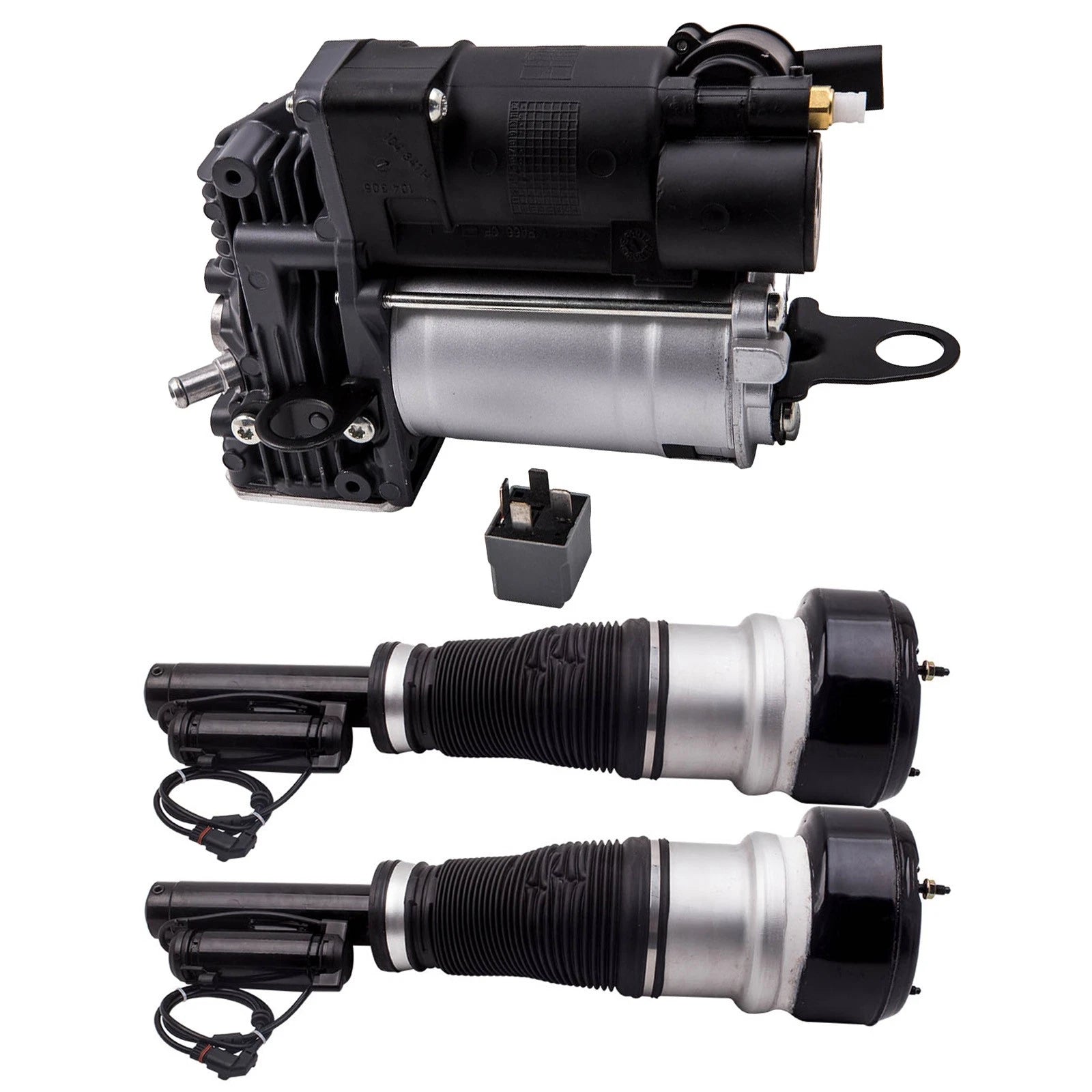 2 Front Air Suspension Struts + Compressor Pump Kit for Mercedes W221 (2007–2013)