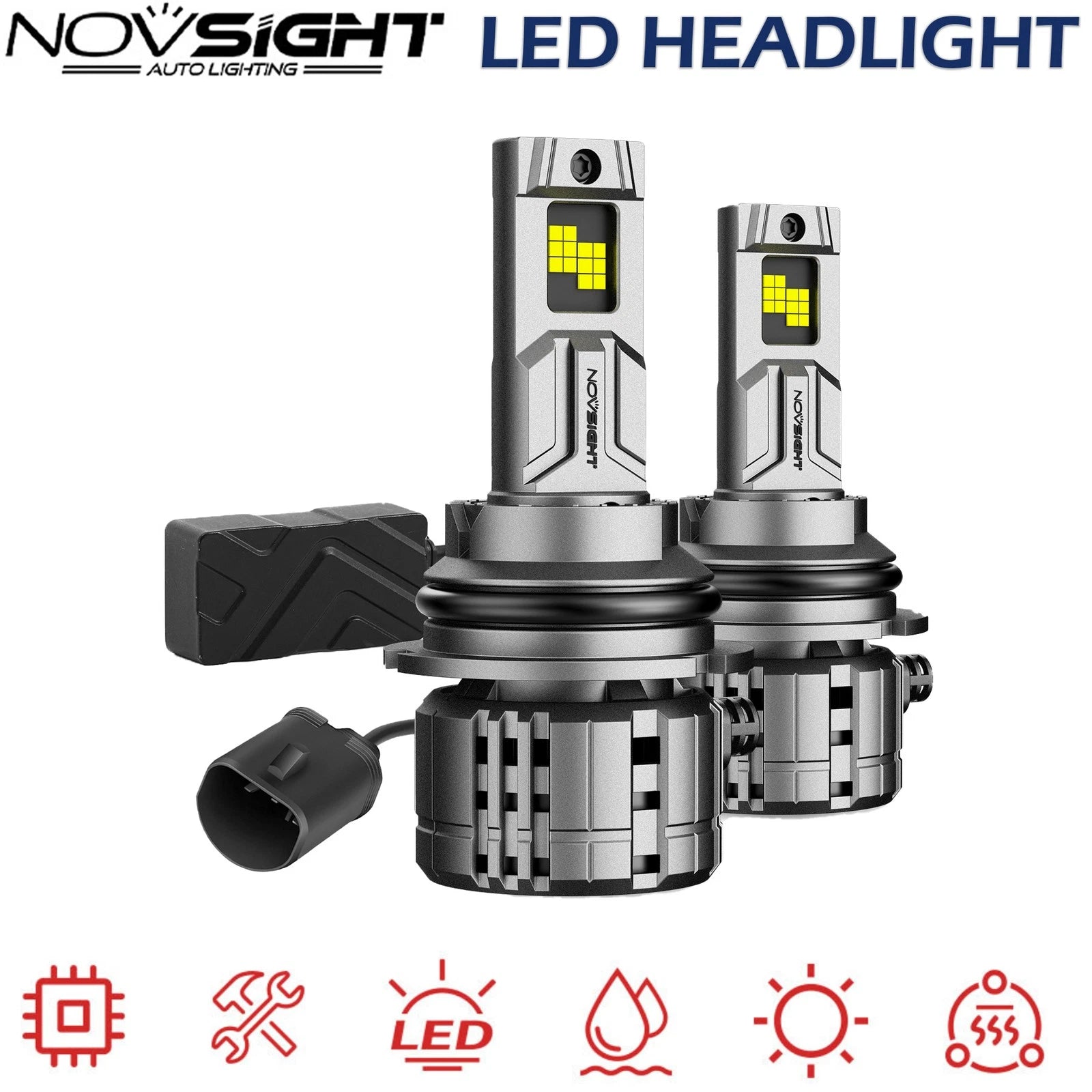 2X 9007 HB5 LED Headlight Bulbs for NOVSIGHT (40000LM, 6500K)