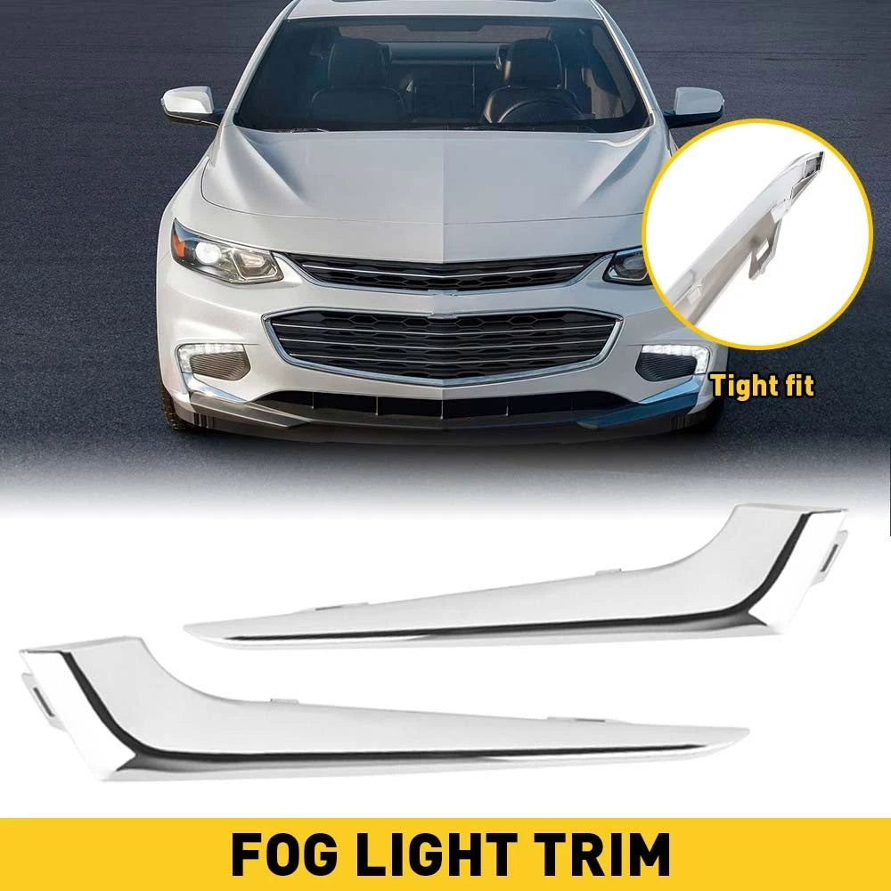 Set of 2 Chrome Front Bumper Fog Light Lamp Cover Trim for Chevrolet Malibu (2016–2018)