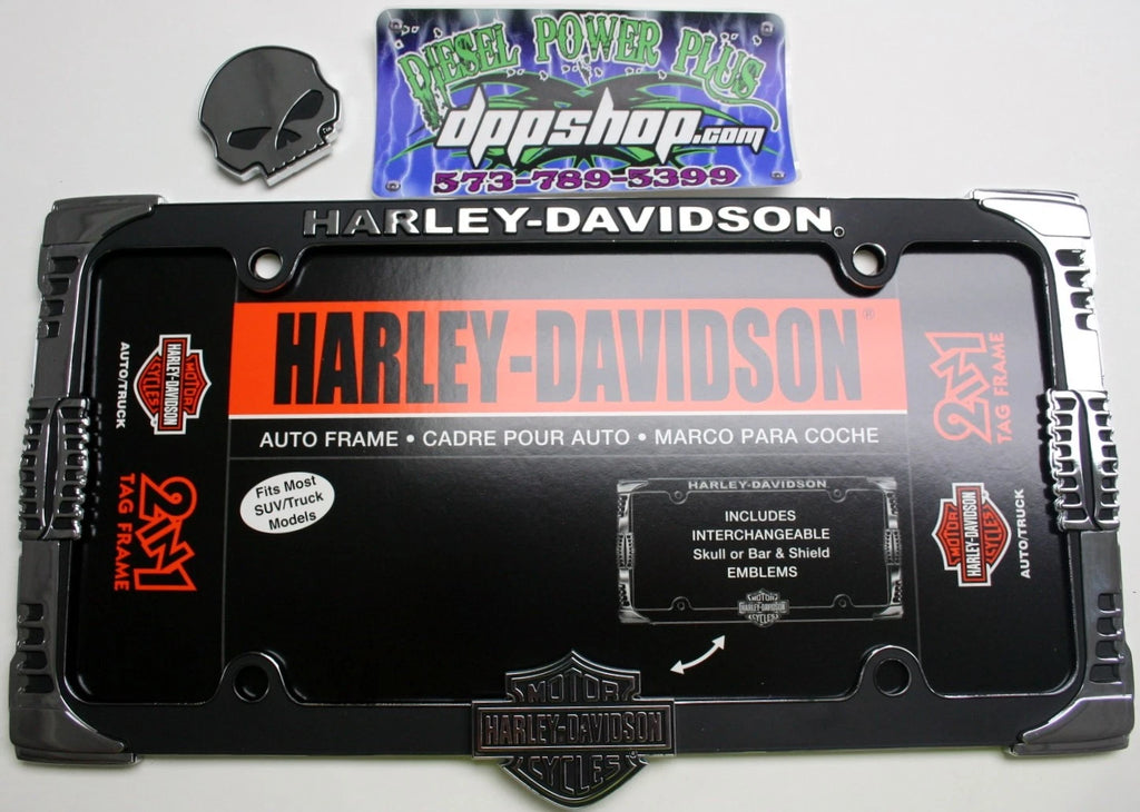 License Plate Frame for Harley Davidson (Interchangeable Skull/Bar & Shield)