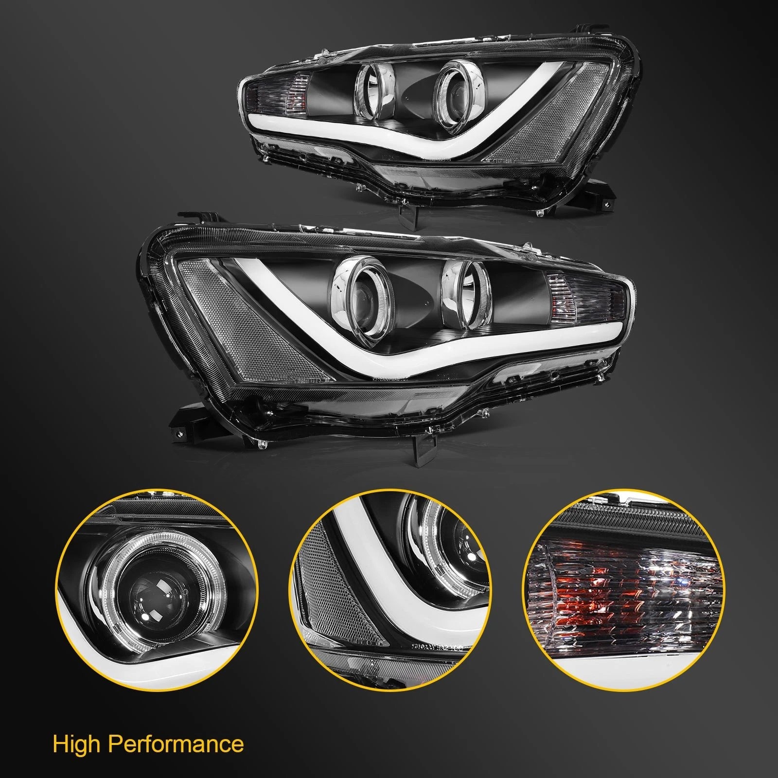 2X Headlight Assembly for Mitsubishi Lancer EVO (2008–2017)