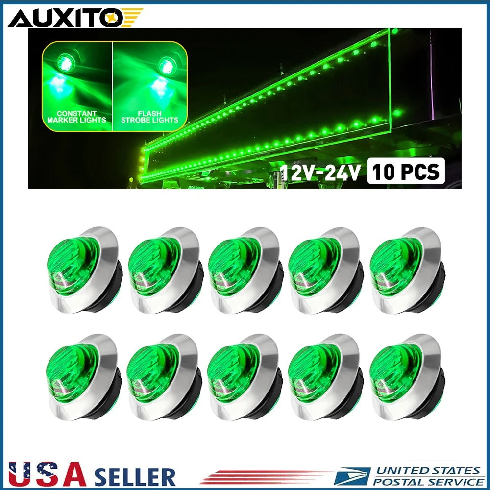 10x 3/4" Green LED Strobe Marker Lights 12V 24V IP67