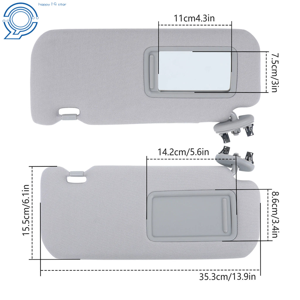 Set of 2 Sun Visors for Toyota Corolla (2009–2013) Gray W/Mirror