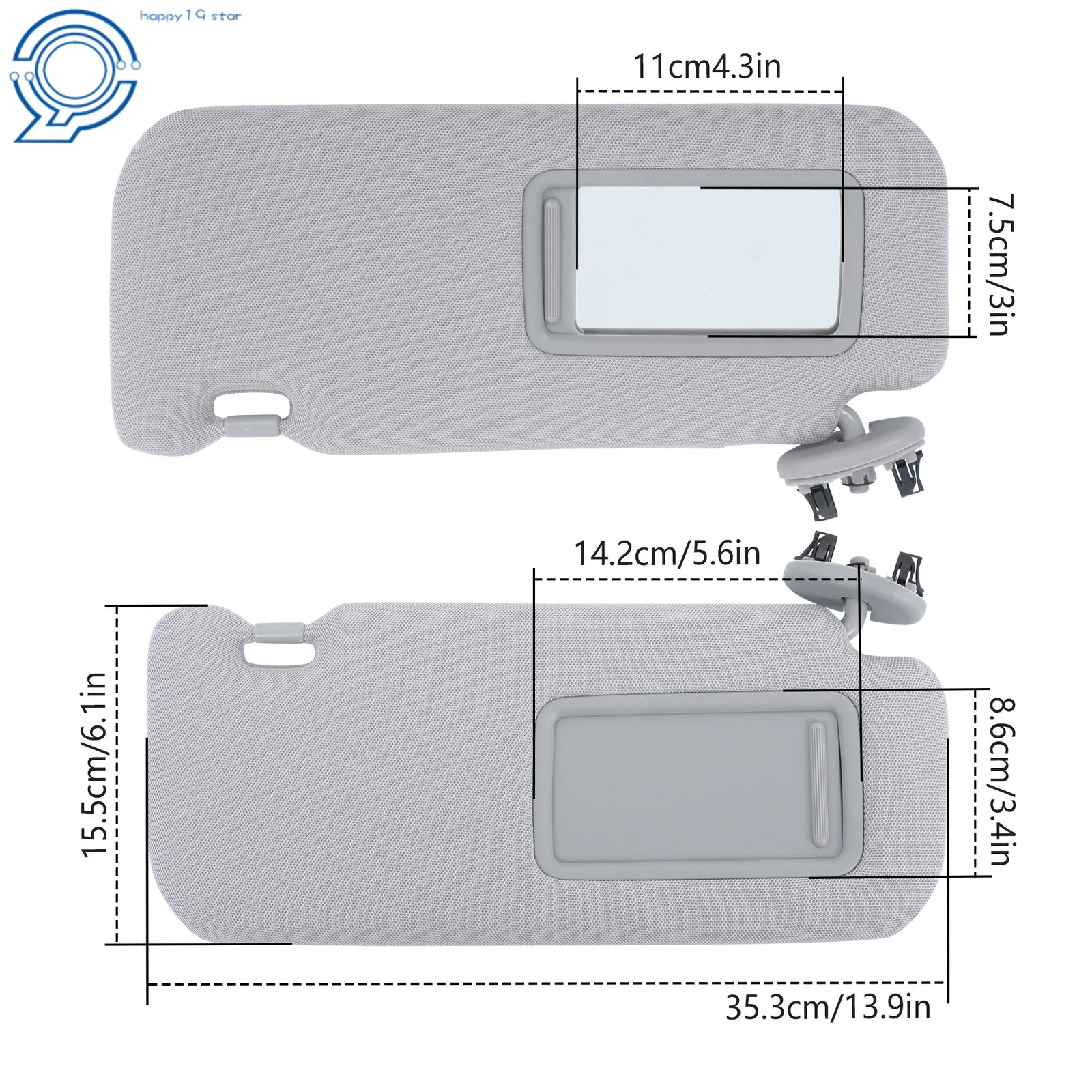 Set of 2 Sun Visors for Toyota Corolla (2009–2013) Gray W/Mirror