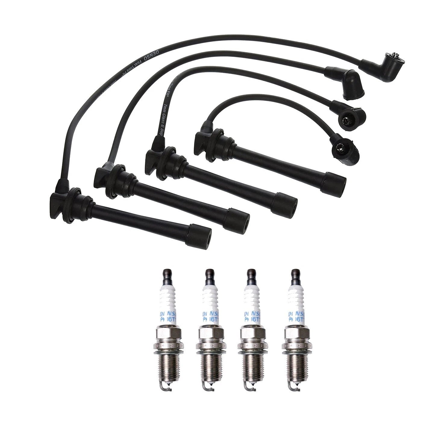 Denso 7mm Wire Set & 4 Platinum TT Spark Plugs for Kia Hyundai L4