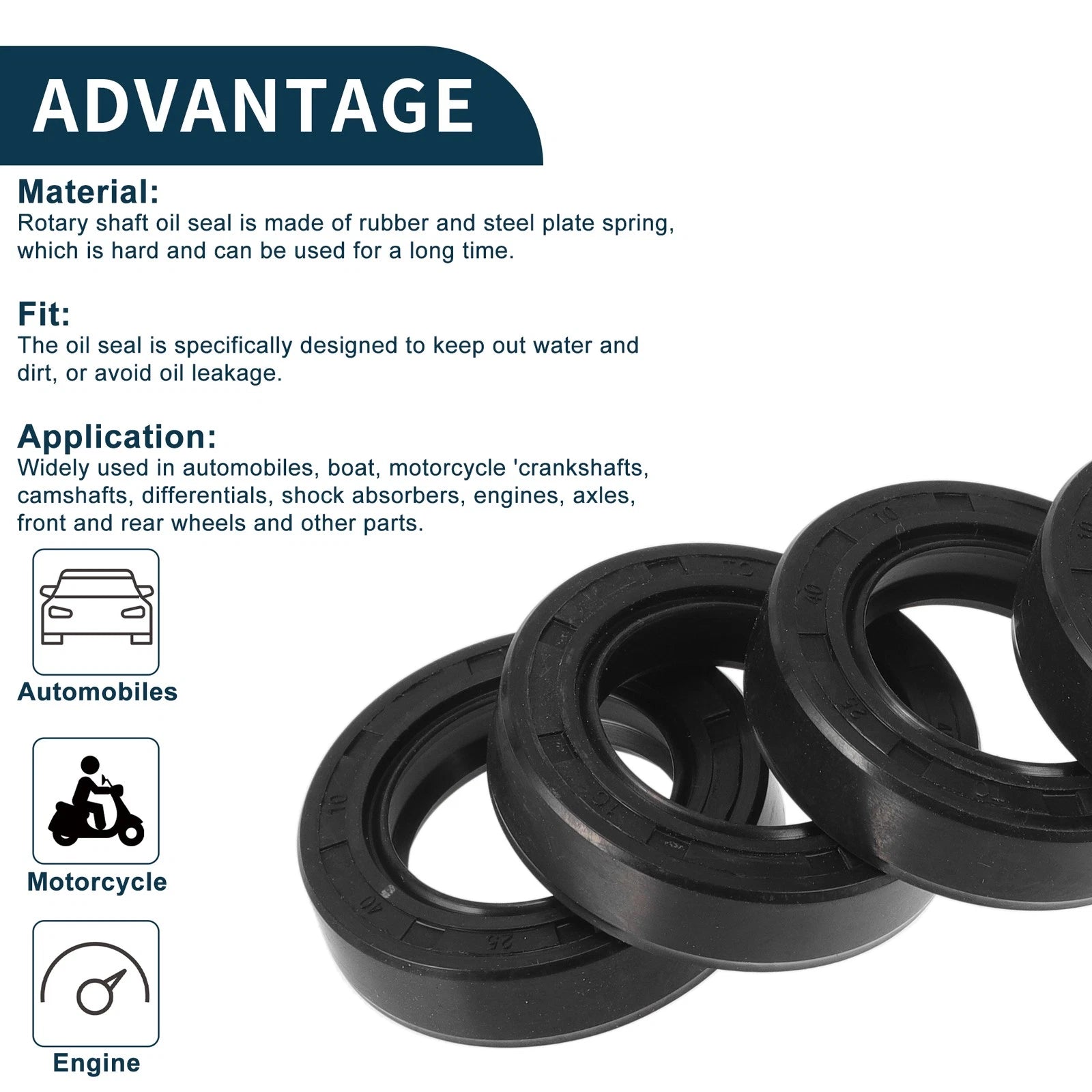 Set of 5 Oil Seal Rotary Shaft Seal NBR Rubber 25x40x10mm