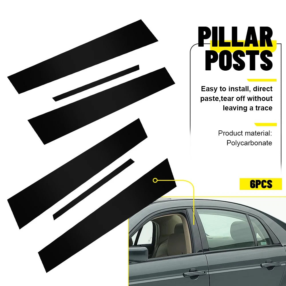 Set of 6 Black Pillar Posts for Acura TL (2004–2008)