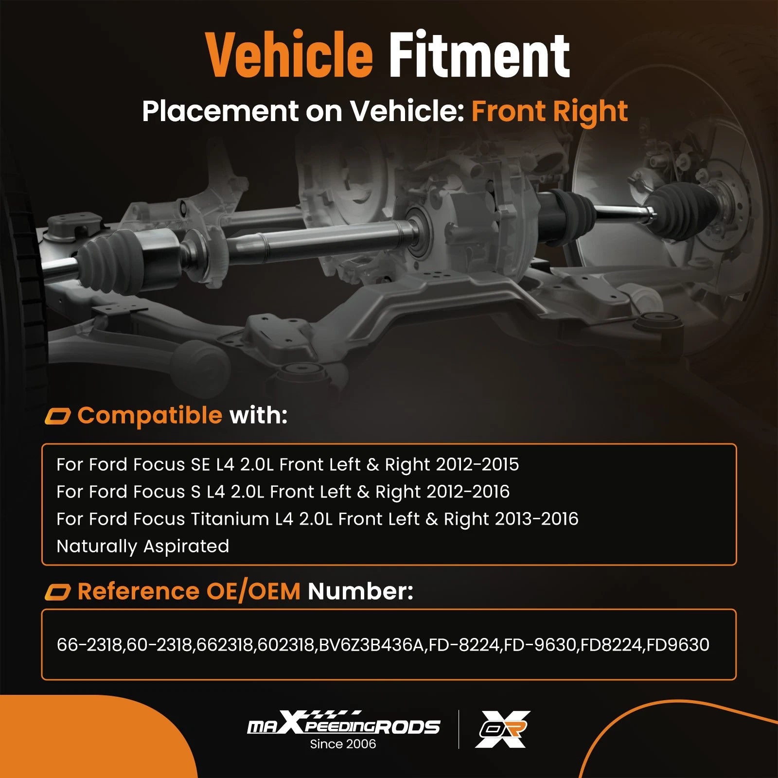 Front Right CV Axle Assembly for Ford Focus (2012–2016) L4 2.0L Manual