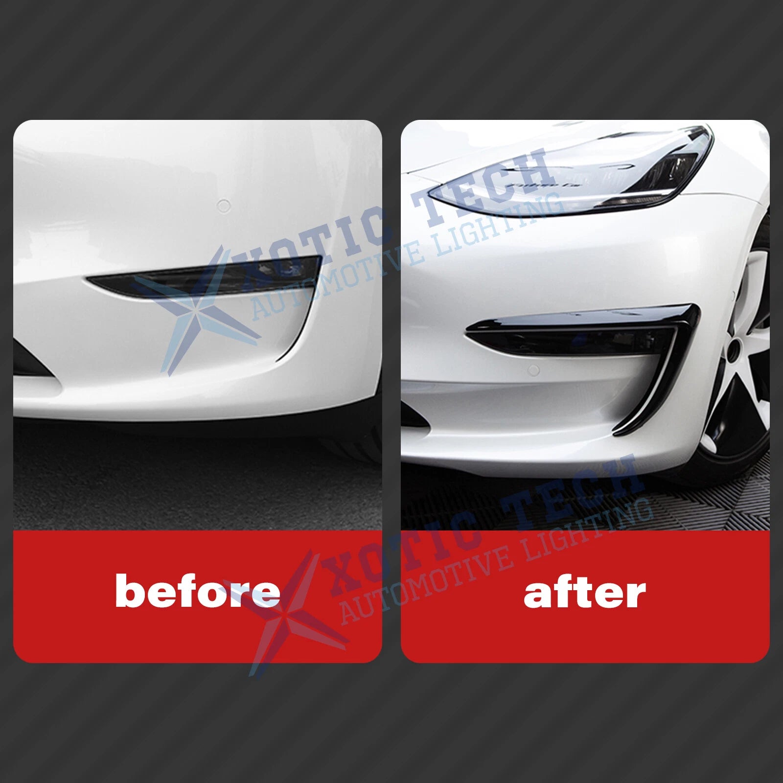 Black Front Fog Light Eyebrow Trim Spoiler Cover for Tesla Model 3 (2017-2023)