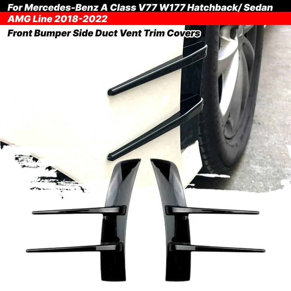 Black Front Bumper Spoiler Side Air Intake Cover for Benz A-Class (2018–2023)