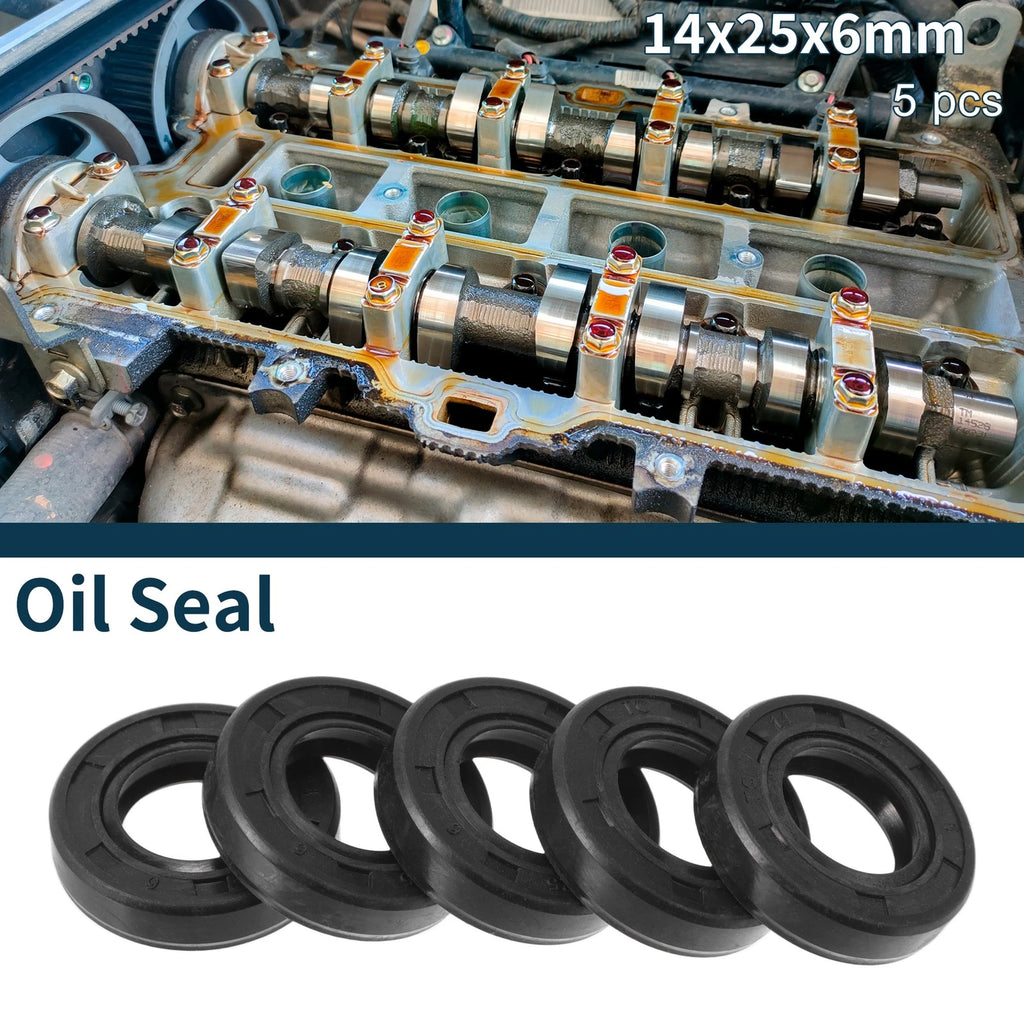 Set of 5 Oil Seal Rotary Shaft Seal NBR Rubber 14x25x6mm