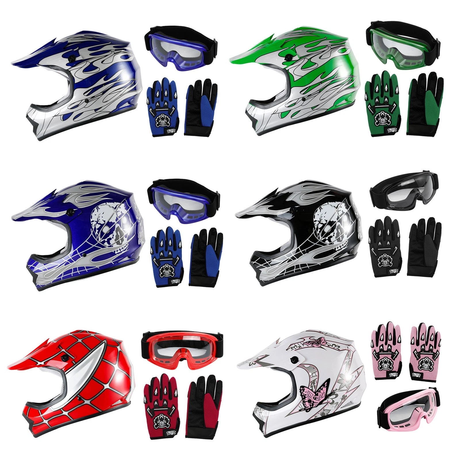 Youth Full Face Dirt Bike Helmet Set for Kids ATV (DOT Approved)