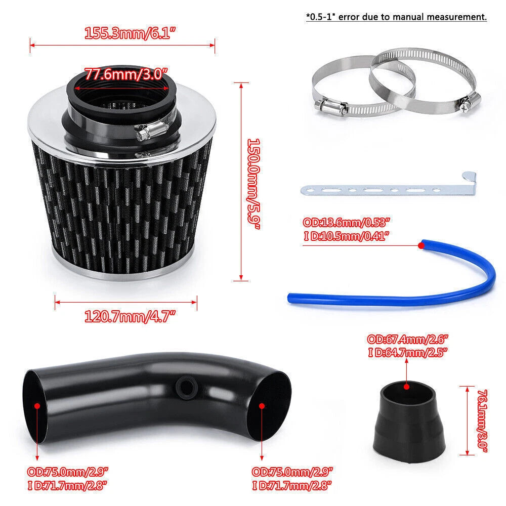 Cold Air Intake Induction Kit for - 3" Aluminum Pipe