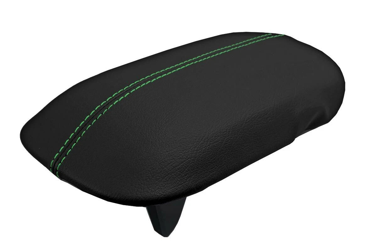 Leather Console Lid Armrest Cover for Ford Mustang (2015–2020) Black Green Stitch