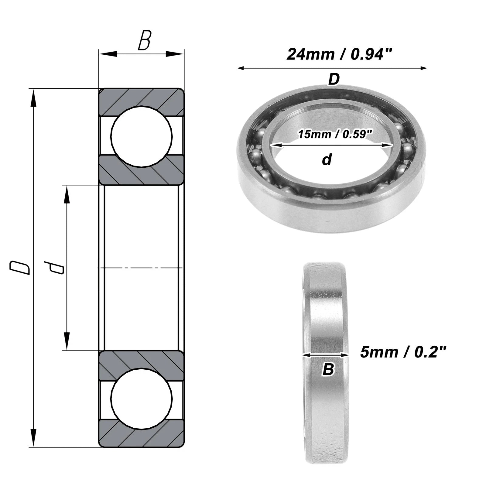 Deep Groove Ball Bearing 15x24x5mm for Scooter Skateboard (6802)