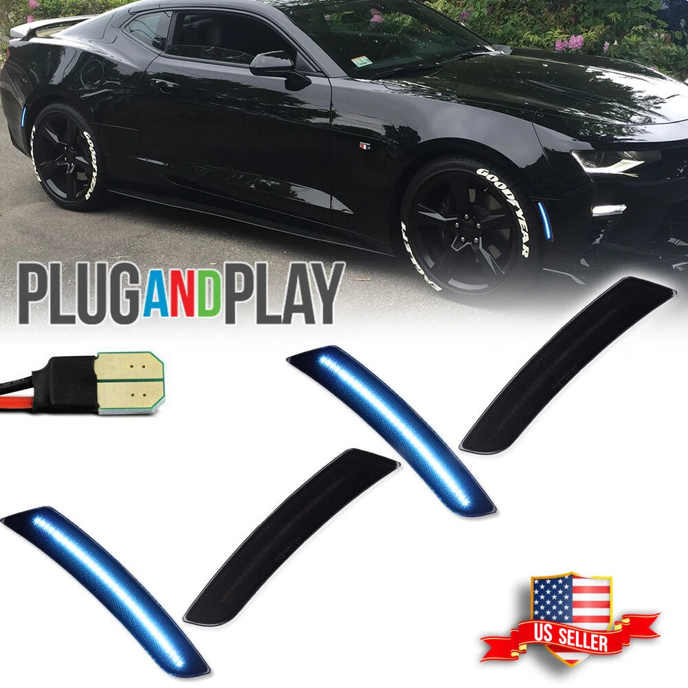 4X Smoked Ice Blue LED Side Marker Lights for Chevy Camaro (2016–2023)