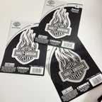 Set of 3 Chrome Bar & Shield Logo Flames Decals for Harley-Davidson (4x6 in)