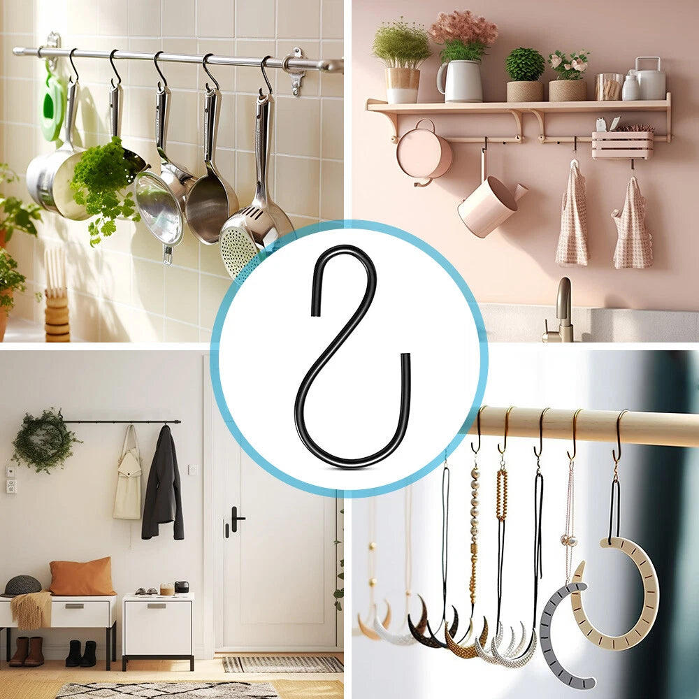 S Shaped Hooks for Hanging Plants - Set of 4 Black Metal Hangers