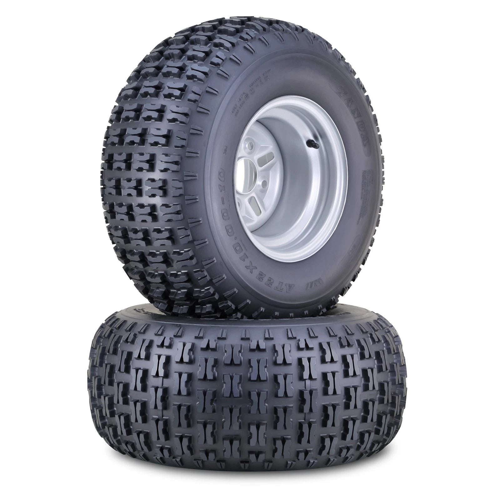 Set of 2 WANDA ATV Tire Wheel Assembly 22X10X10 4X110mm PCD Silver 10047,PK