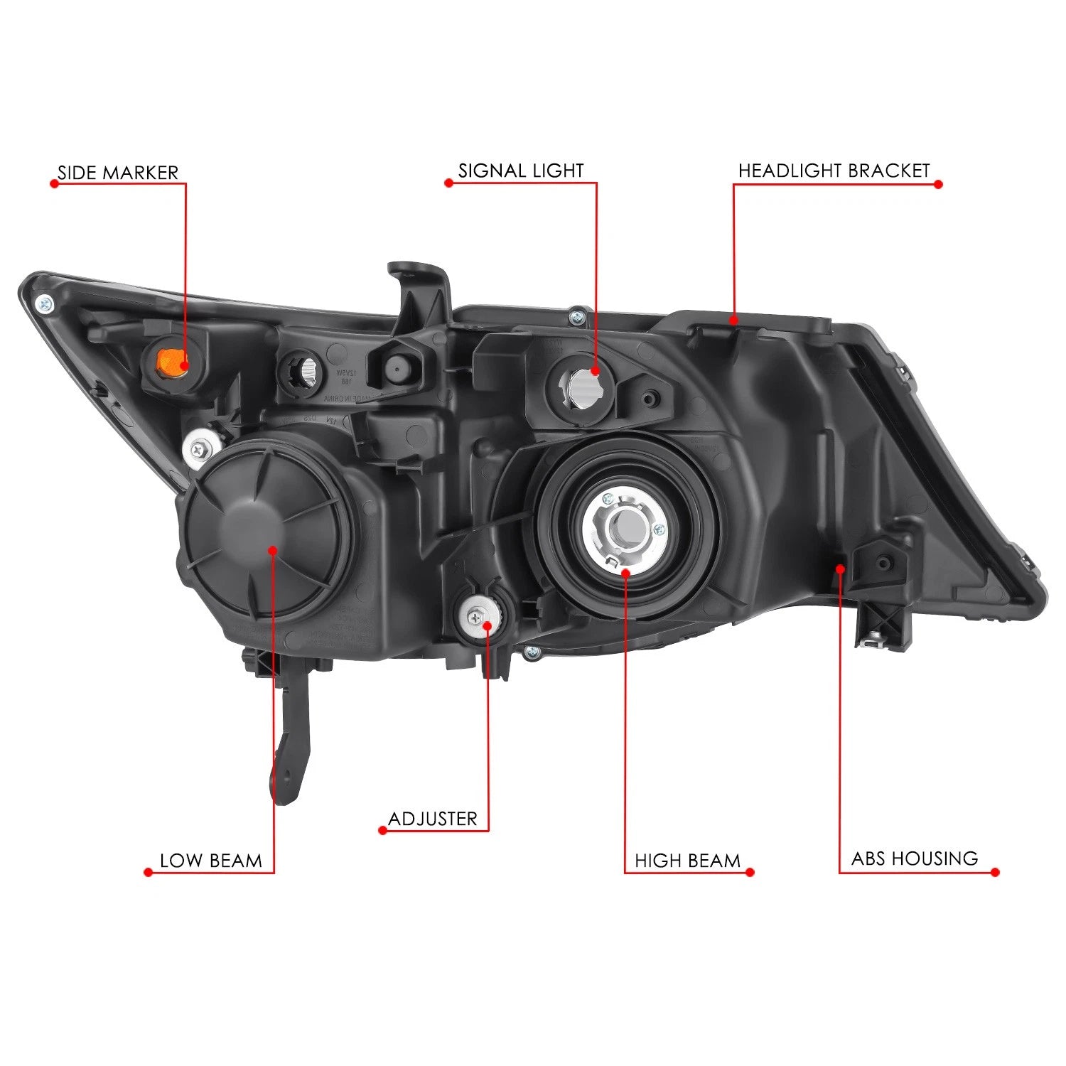 Driver Left Projector Headlight for Acura MDX (2007–2009) - Black Housing, Amber Corner