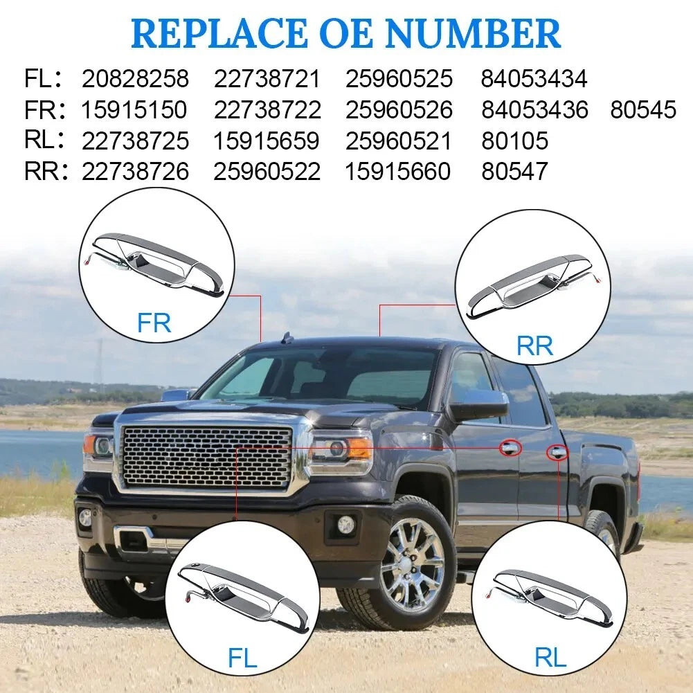 4x Exterior Chrome Door Handle for Chevy Silverado Suburban Sierra (2007–2014)