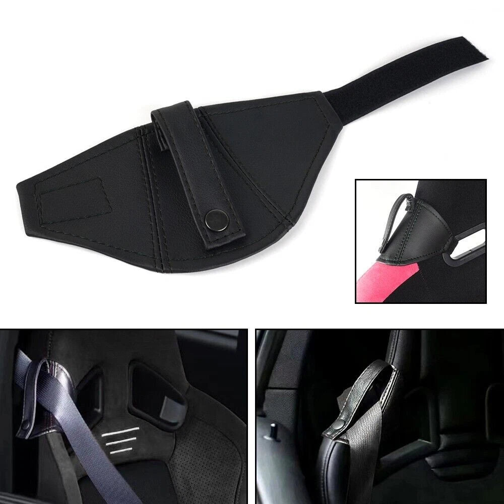 2X Black JDM Leather Bucket Seat Belt Guide Holder Protector