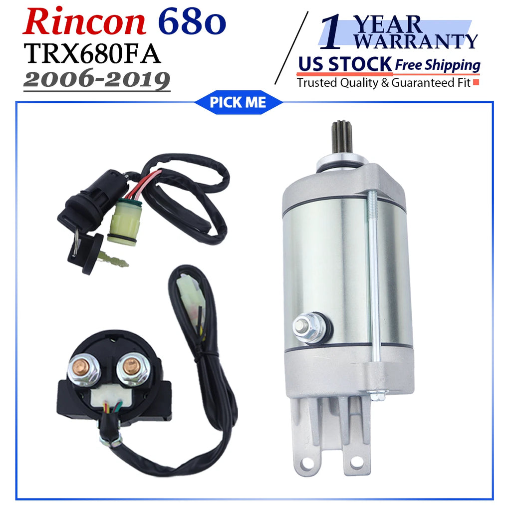 Starter Motor for Honda TRX680FA FourTrax Rincon 680 (2006–2019) with Relay & Switch