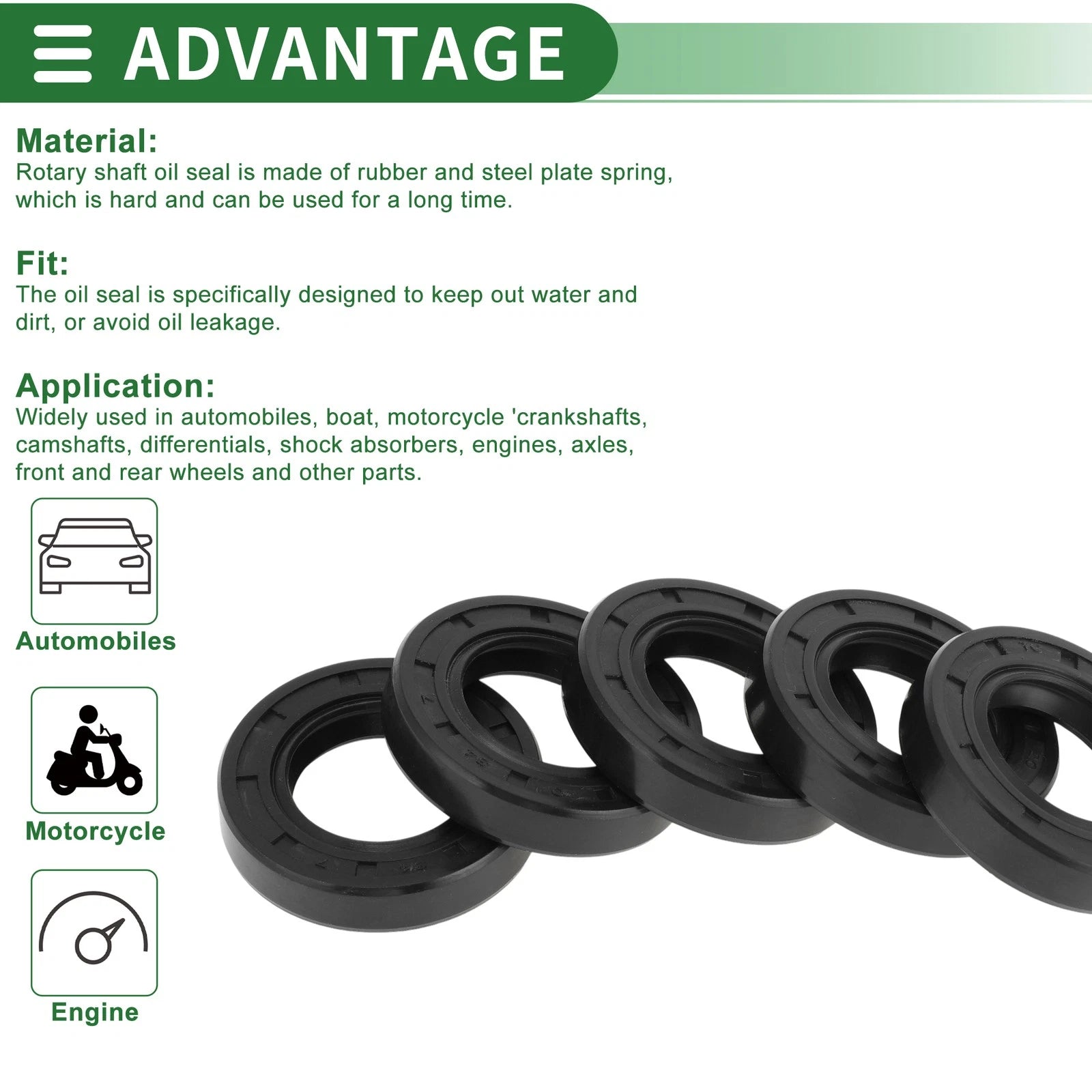 Set of 5 Oil Seal Rotary Shaft Seal NBR Rubber 20x34x7mm