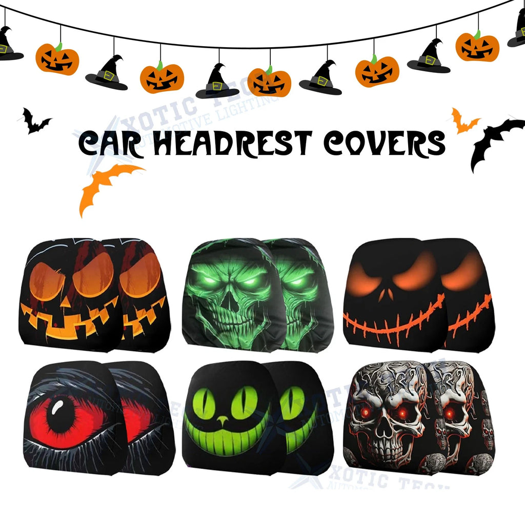 Universal Fit Front Seat Halloween Scary Personalized Mask Head Rest Covers for Car (—–—)