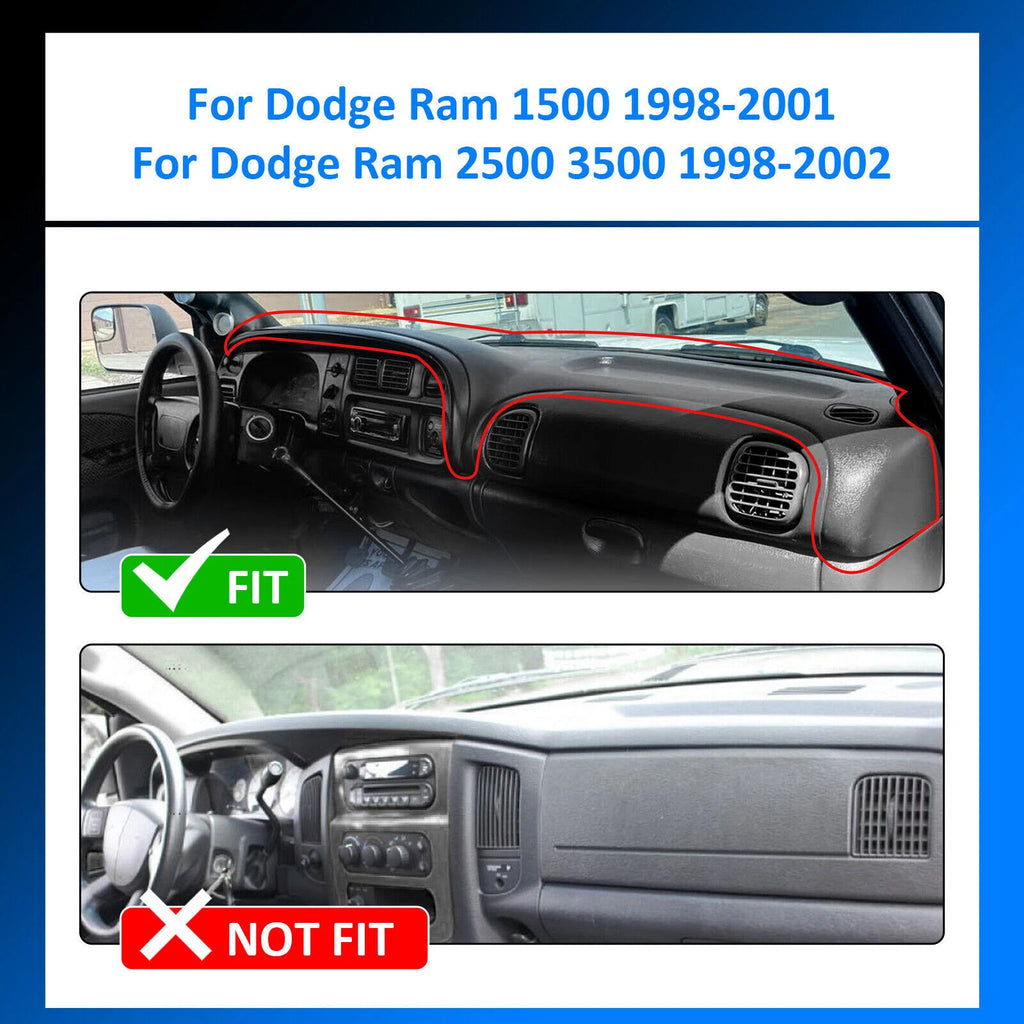 Black Dash Cover for Dodge Ram 1500 1998-2001, 2500 3500 1998-2002