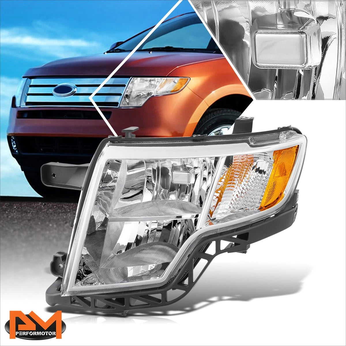 Left Side Headlight Lamp for Ford Edge (2007–2010) - Chrome, Amber Corner