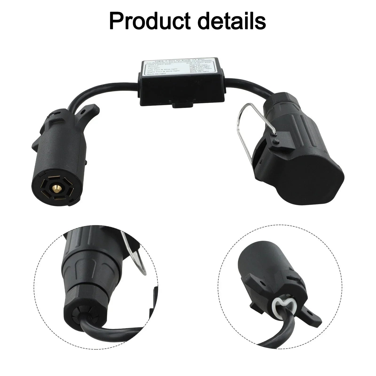 7Way Plug European 13Pin Round Trailer Light-Converter for US Vehicle