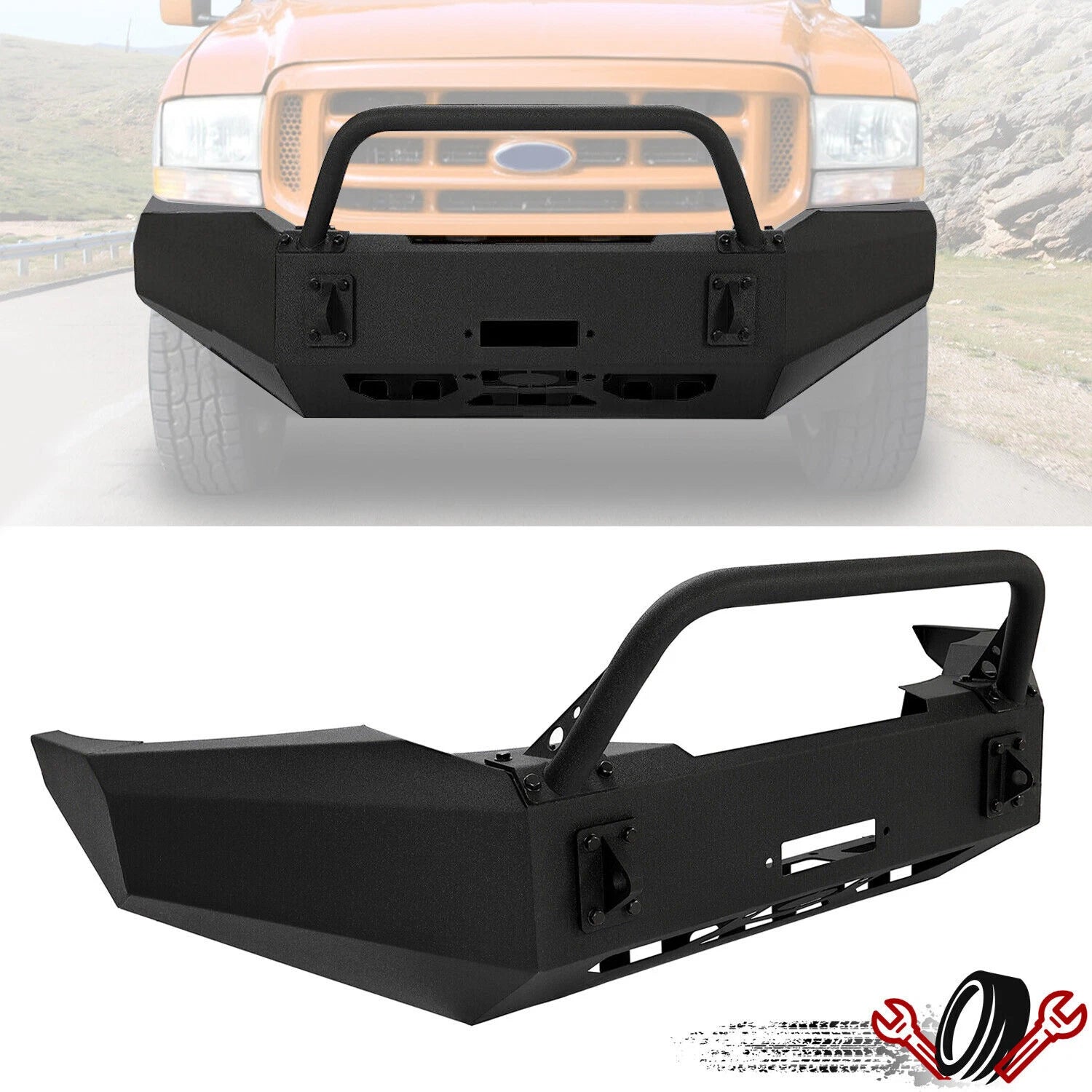 Front winch bumper with bull bar for Ford F250 F350 Super Duty (1999–2004)