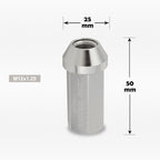 20Pc M12X1.25 Silver JDM Closed End Cone Hex Wheel Lug Nuts + Extension 25mmx50mm
