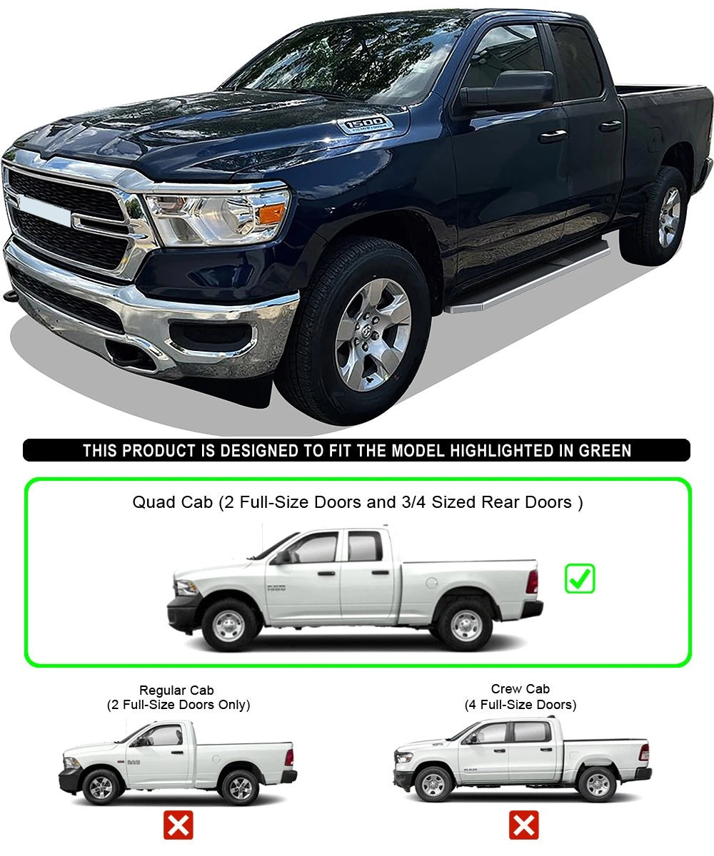 Set of 2 Polished 6" Side Steps for Dodge Ram 1500 (2019-2026)