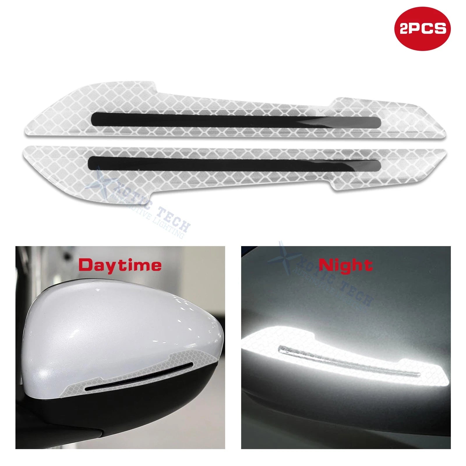 6.1" White Reflective Glow Warning Rearview Mirror Stickers for Cars (Universal)