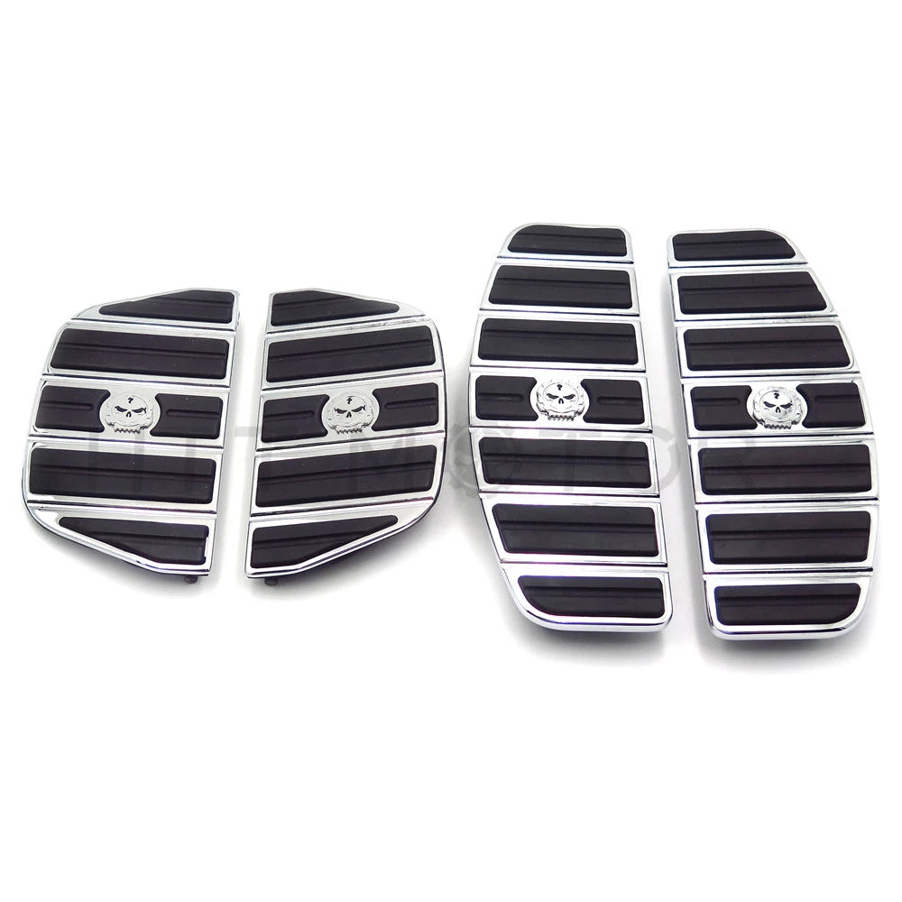 Chrome Gear Skull Rider Passenger Footboard Kit for Harley Touring/Softail (1987–2015)