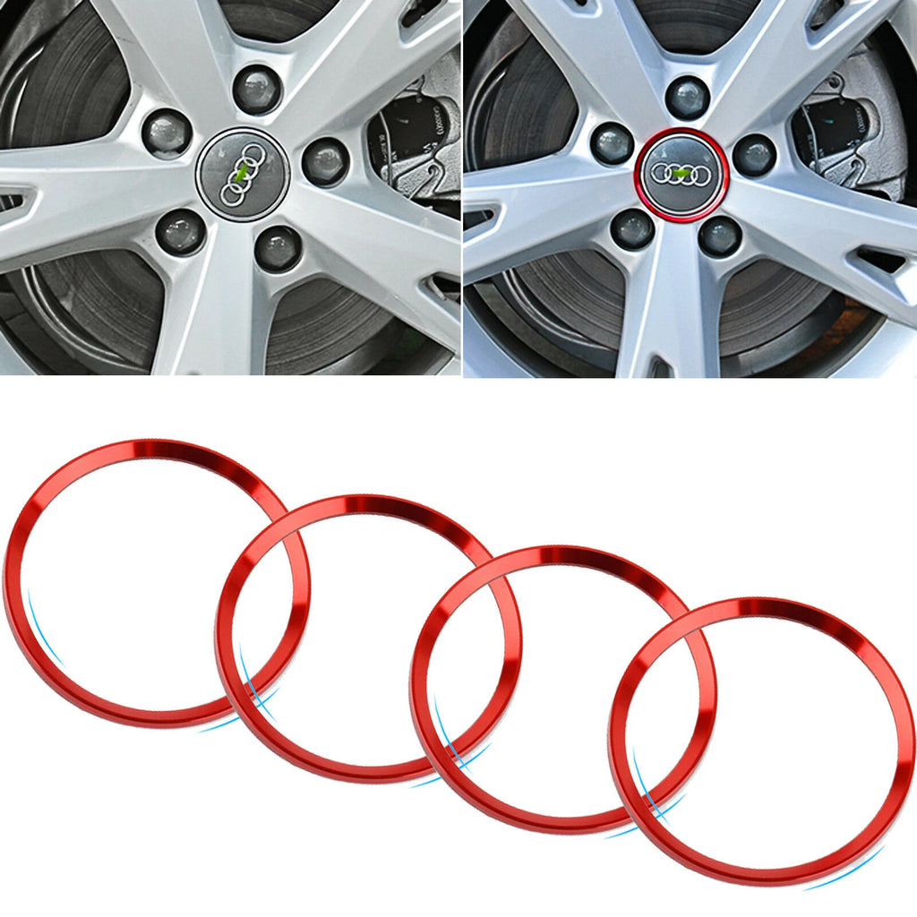 4PCS Red Aluminum Wheel Hub Cap Ring Covers for Audi A4 Q5 TT (2008–2016)