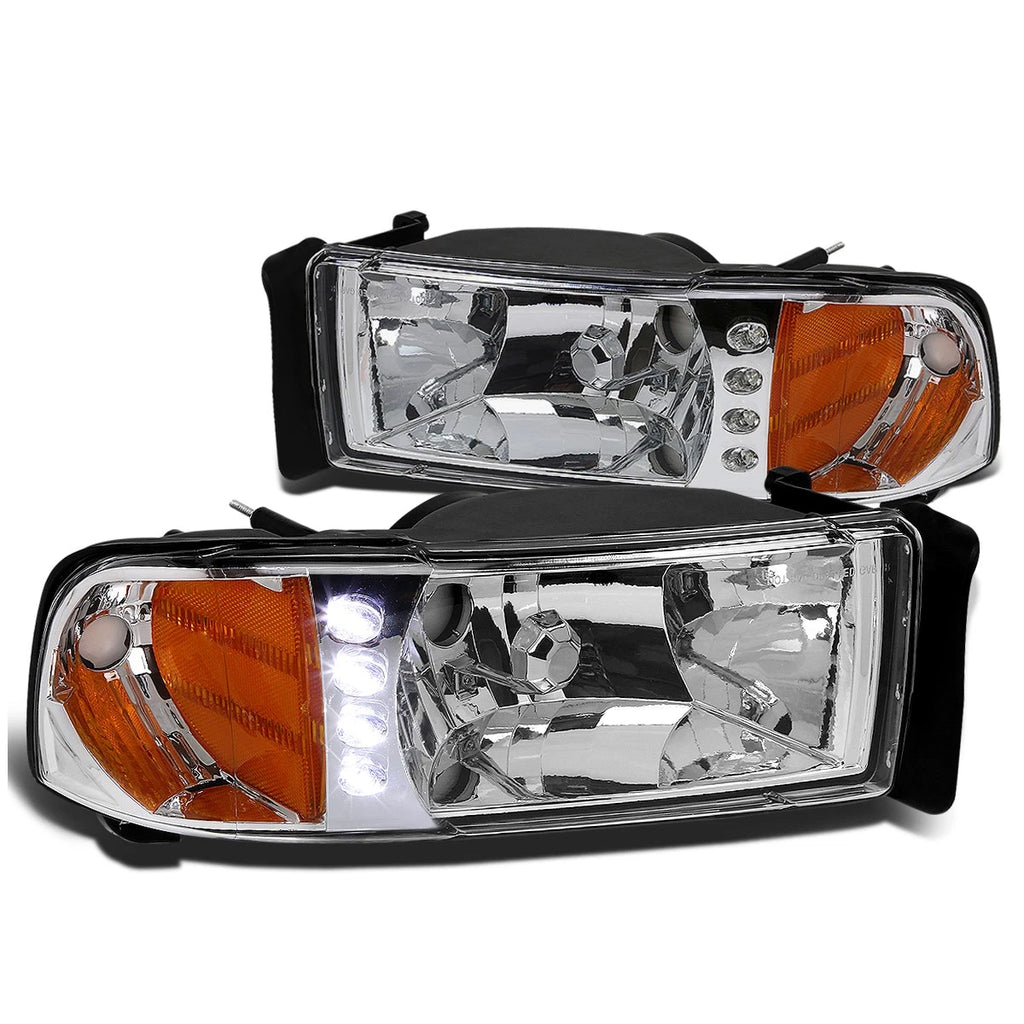 Chrome Housing Amber Corner Headlights with LED DRL for Dodge Ram Pickup (1994–2002)