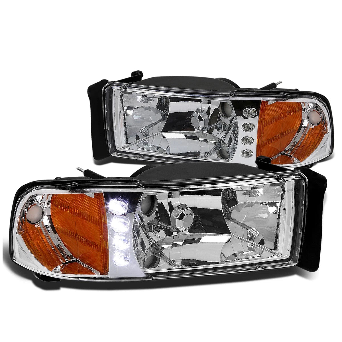 Chrome Housing Amber Corner Headlights with LED DRL for Dodge Ram Pickup (1994–2002)
