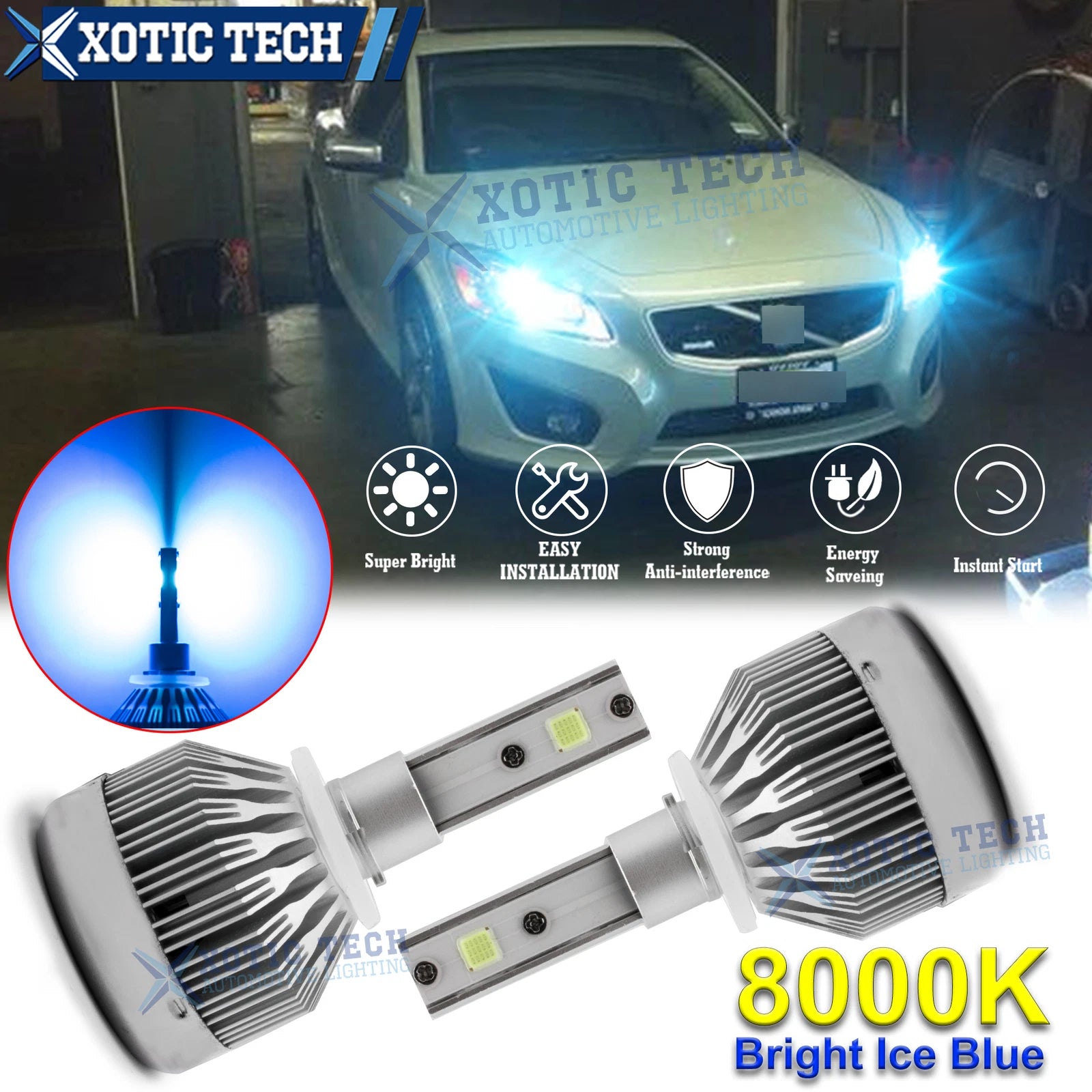 8000K Ice Blue LED Headlight Bulbs for Ford F-150 (2015–2020)