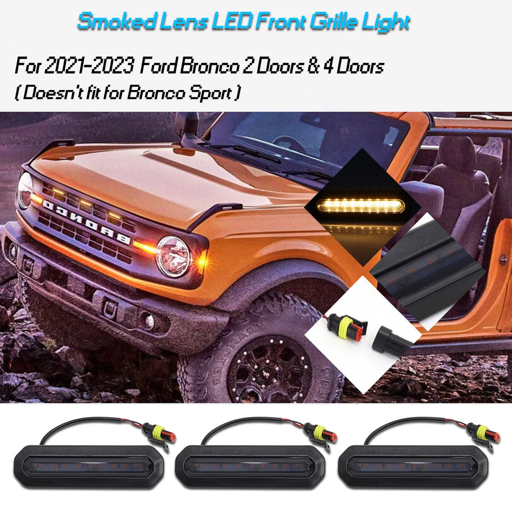 3X Smoked Amber LED Front Grille Lights for Ford Bronco (2021–2023)