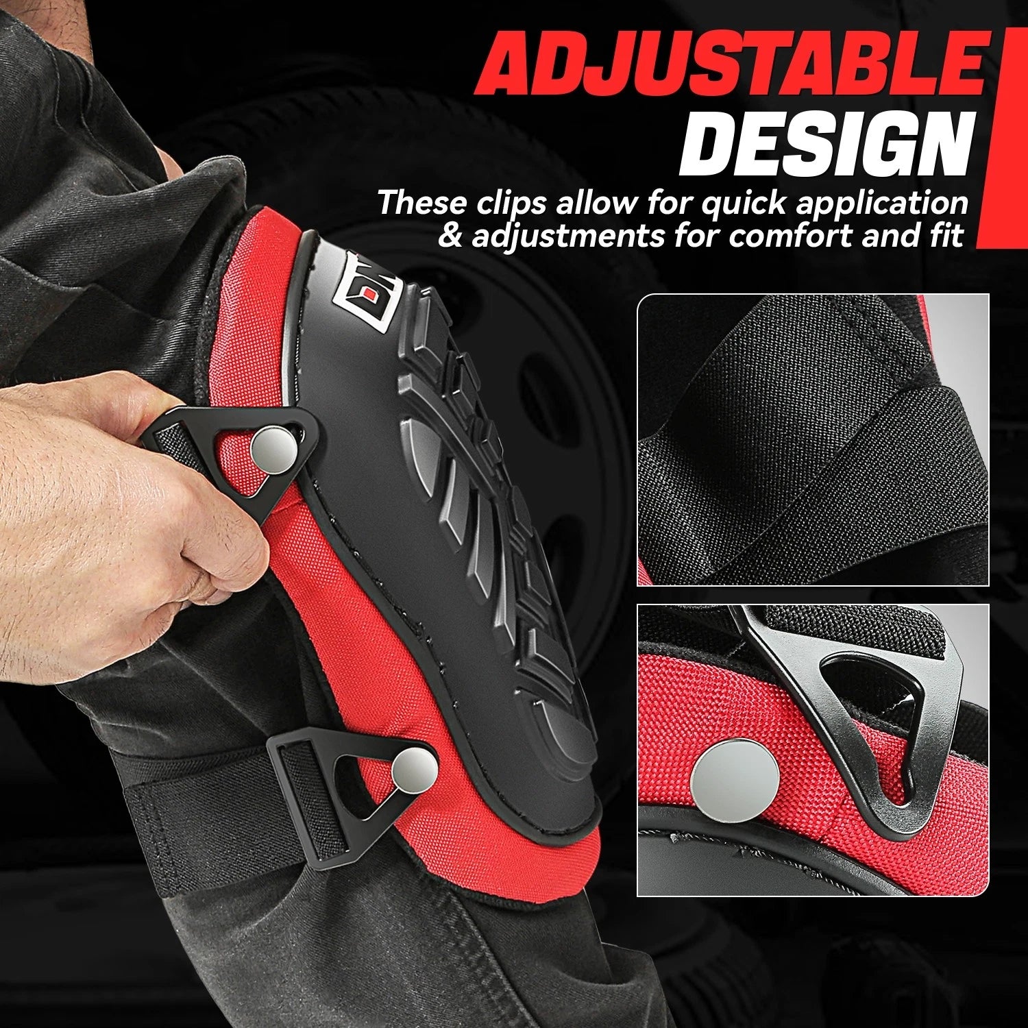 Pair Hard Shell Knee Pads with Adjustment Straps for Work Protection