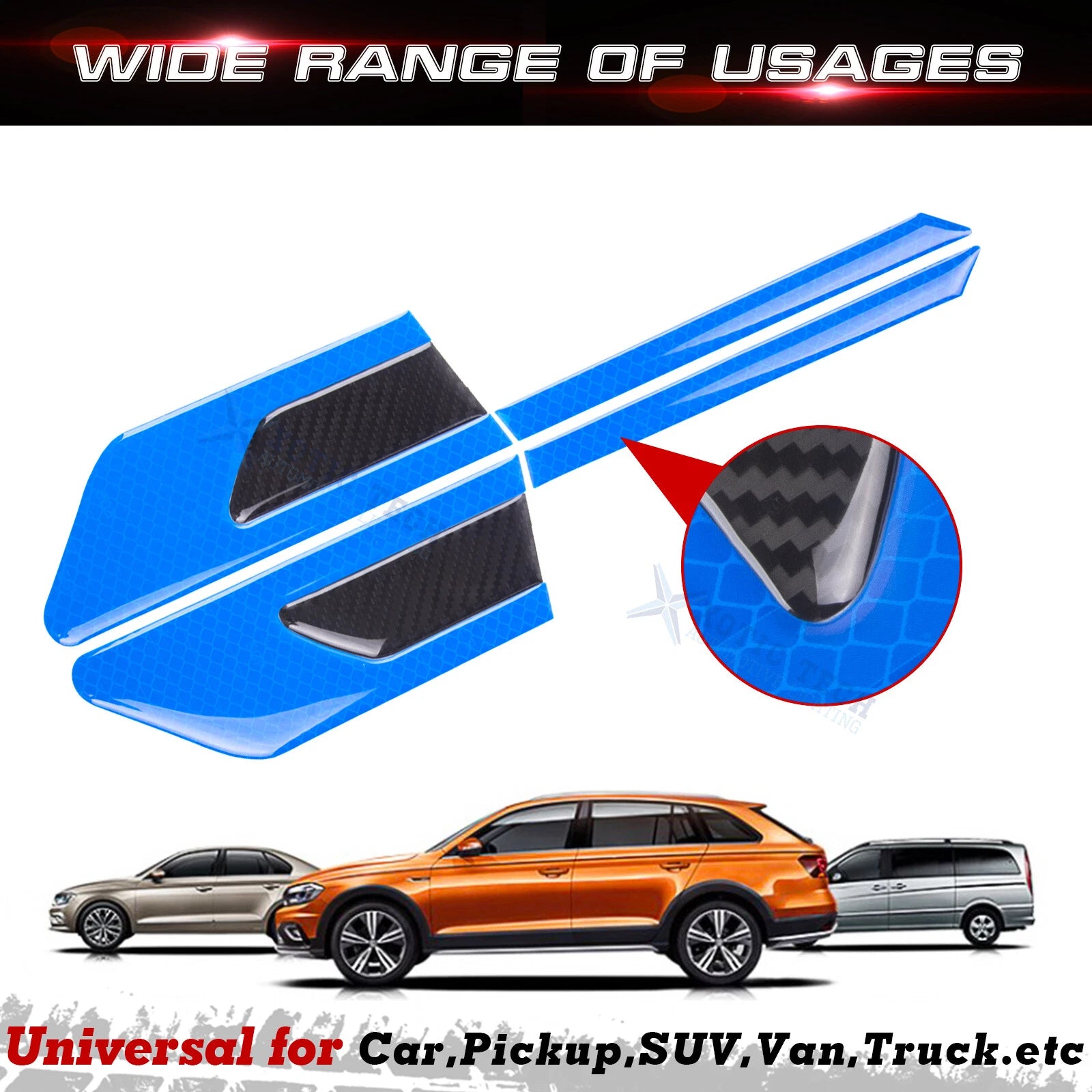 Blue Reflective Carbon Fiber Door Guard for Car Side (2011-2017)