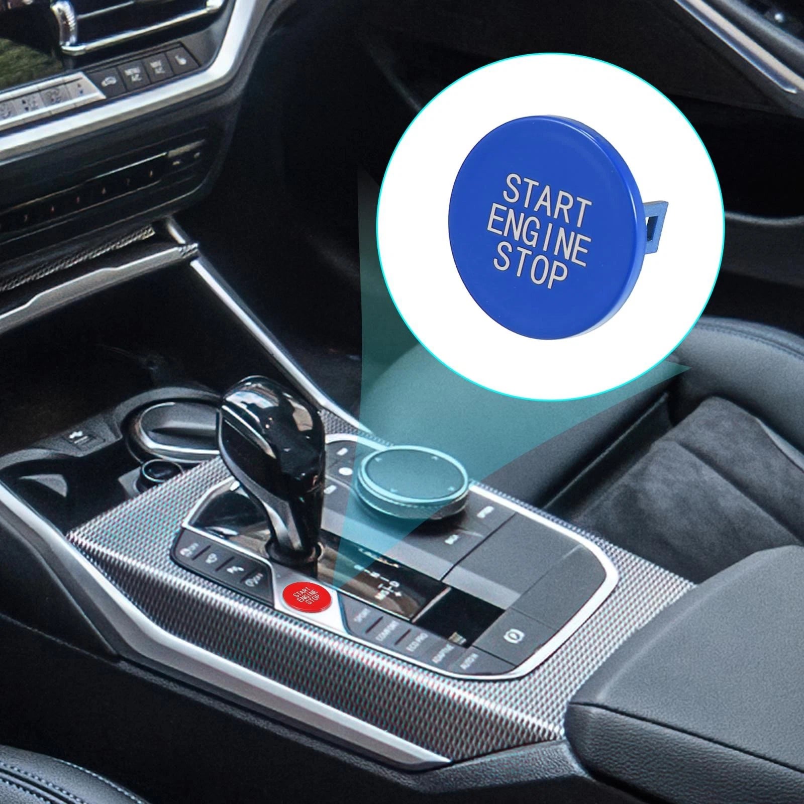 ABS Blue Ignition Push Start Stop Button Cover Trim for BMW 