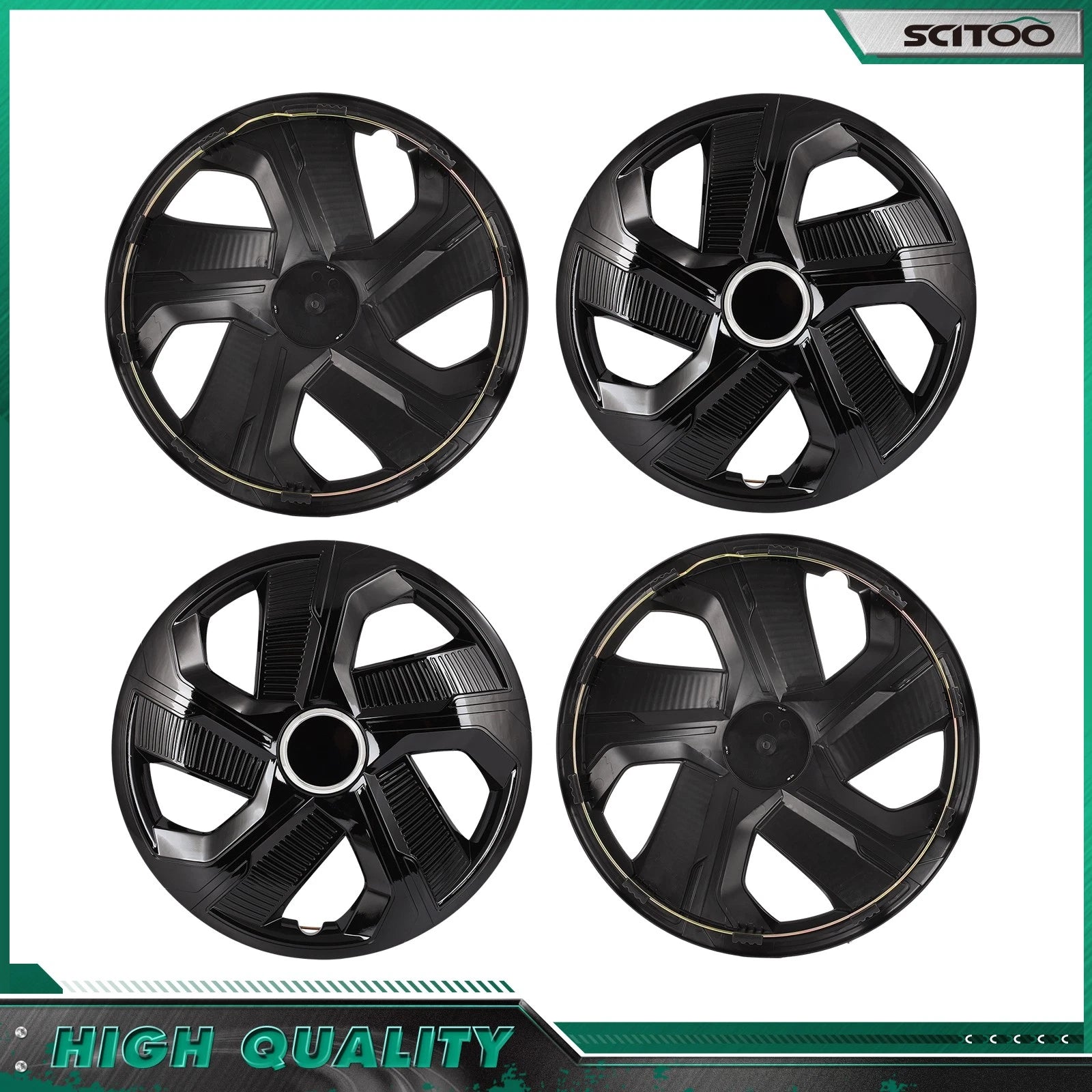 Set of 4 Snap On 15" Black Wheel Covers Hub Caps for R15 Tire & Rim