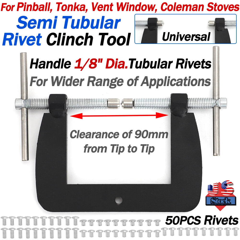 Pinball Tonka Vent Window Riveter Tool Kit 1/8" Semitubular Rivets