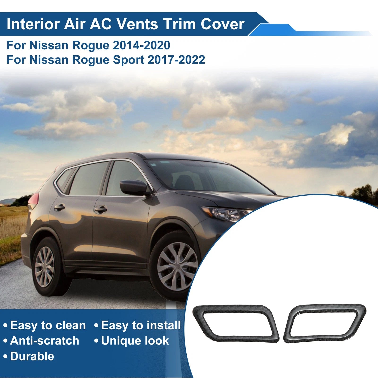 2X Air Condition Outlet Vent Trim Cover Frame for Nissan Rogue (2014–2020) Black